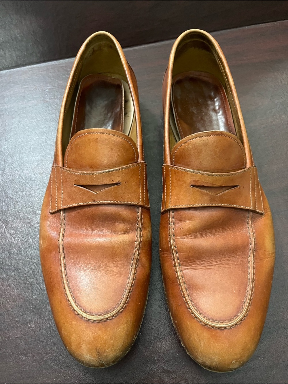 Prada Men's Brown Leather Penny Loafers